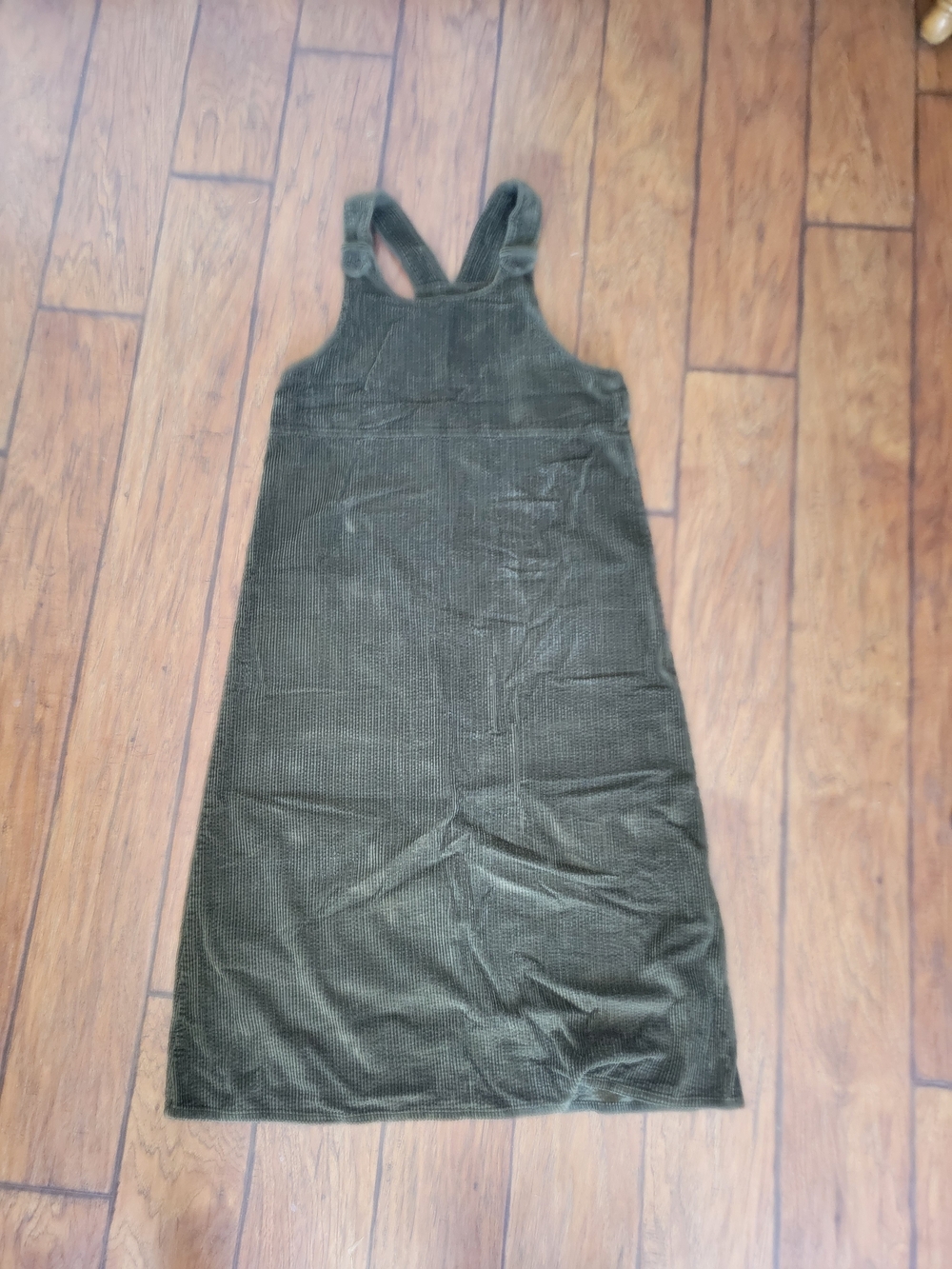 Women’s Olive Green Corduroy Pinafore Dress Vintage